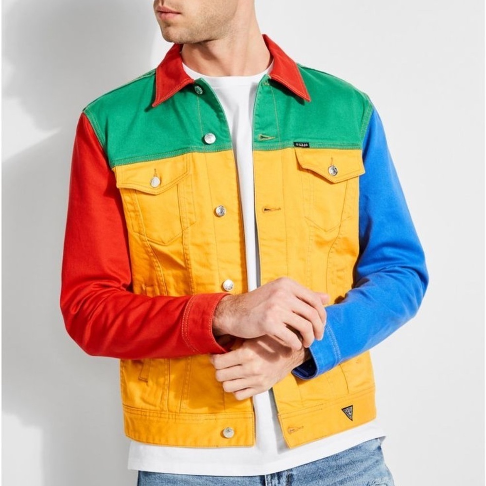 New GUESS J Balvin X Men's Colorblocked Denim Jacket SZ M - Picture 3 of 5